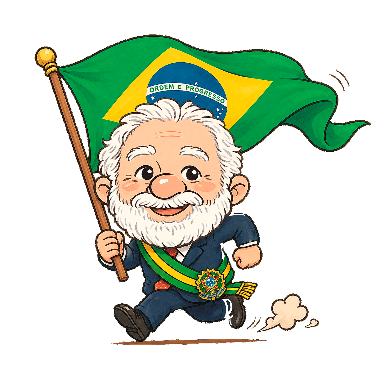 Lula correndo com a bandeira do Brasil